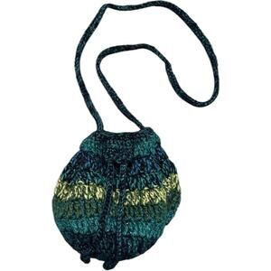 Mudd Y2K Crochet Glitter Aqua Crossbody Pullstring Purse